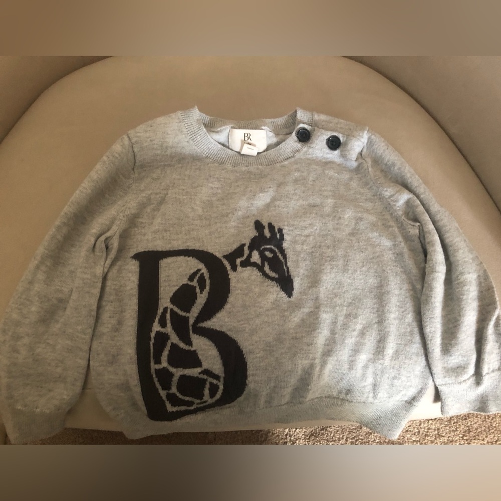 Banana Republic Baby, Gray Cotton Giraffe Sweater. Size 18-24